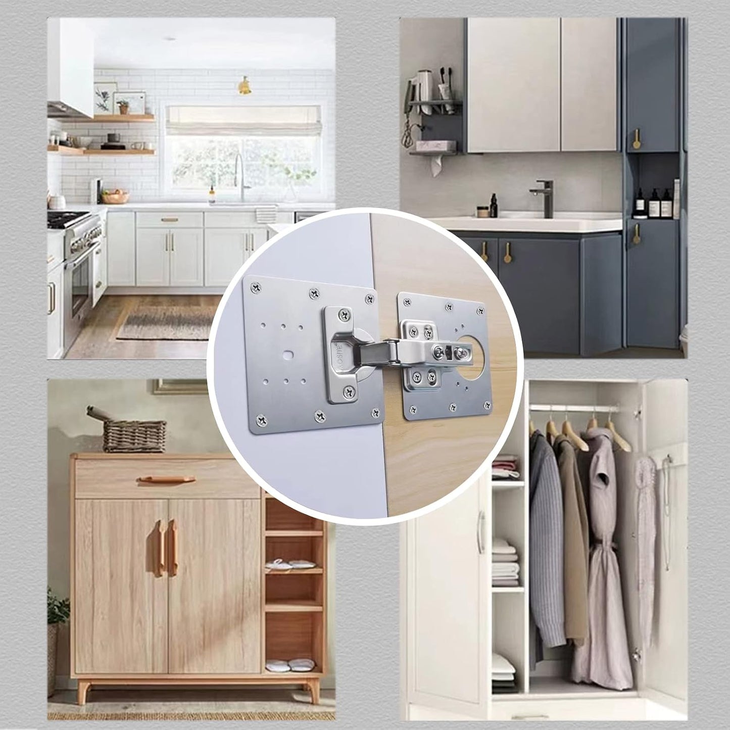 8 Pcs Stainless Steel Cabinet Hinge Repair Plate Kit with Screws and Mounting Tools for Wooden Kitchen Cabinets and Doors