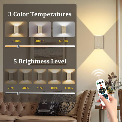 Eneru Motion Sensor Wall Sconce, Rechargeable Wireless Lights Indoor 2 Pack | 5000mAh battery powered, remote 3CCT dimmable, cordless magnetic mount, motion night light for hallway closet bathroom stair