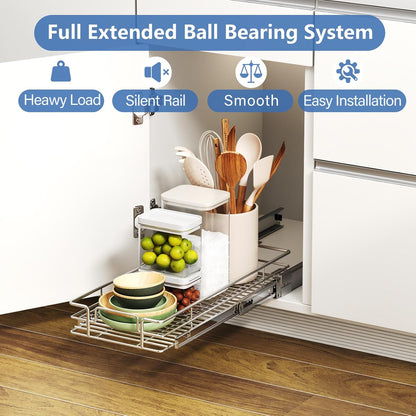 ROOMTEC Pull Out Cabinet Organizer, Pull Out Shelves 5½" W x 21½" D, Heavy Duty Cabinet Drawers Slide Out Kitchen Organizers Storage Shelf