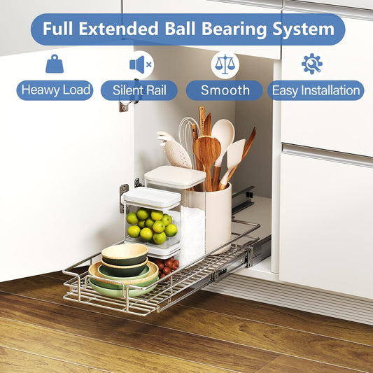 ROOMTEC Pull Out Cabinet Organizer, Pull Out Shelves 5½" W x 21½" D, Heavy Duty Cabinet Drawers Slide Out Kitchen Organizers Storage Shelf