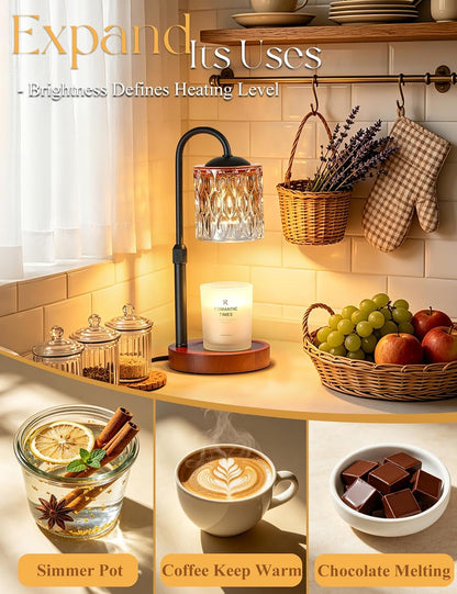 Briever Dimmable Candle Warmer Lamp with Timer, Height Adjustable Electric Candle Wax Warmer, Christmas Birthday Gifts for Women Mom, House Warming Gifts New Home Room Decor, Black Solid Wood Base