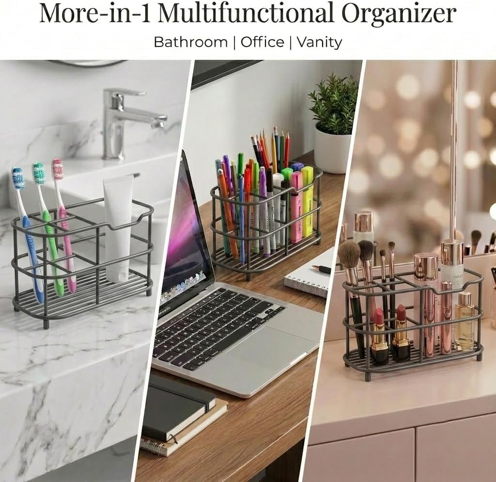 Bathway Toothbrush Holder for Bathroom, 6.9"L x 3.4"W x 4"H, Matte Black, L | Waterproof, Rust-Proof, More Durable, Multifunctional, Large-Capacity, Non-Slip, Anti-Tip, Self-Draining, Stylish Appearance