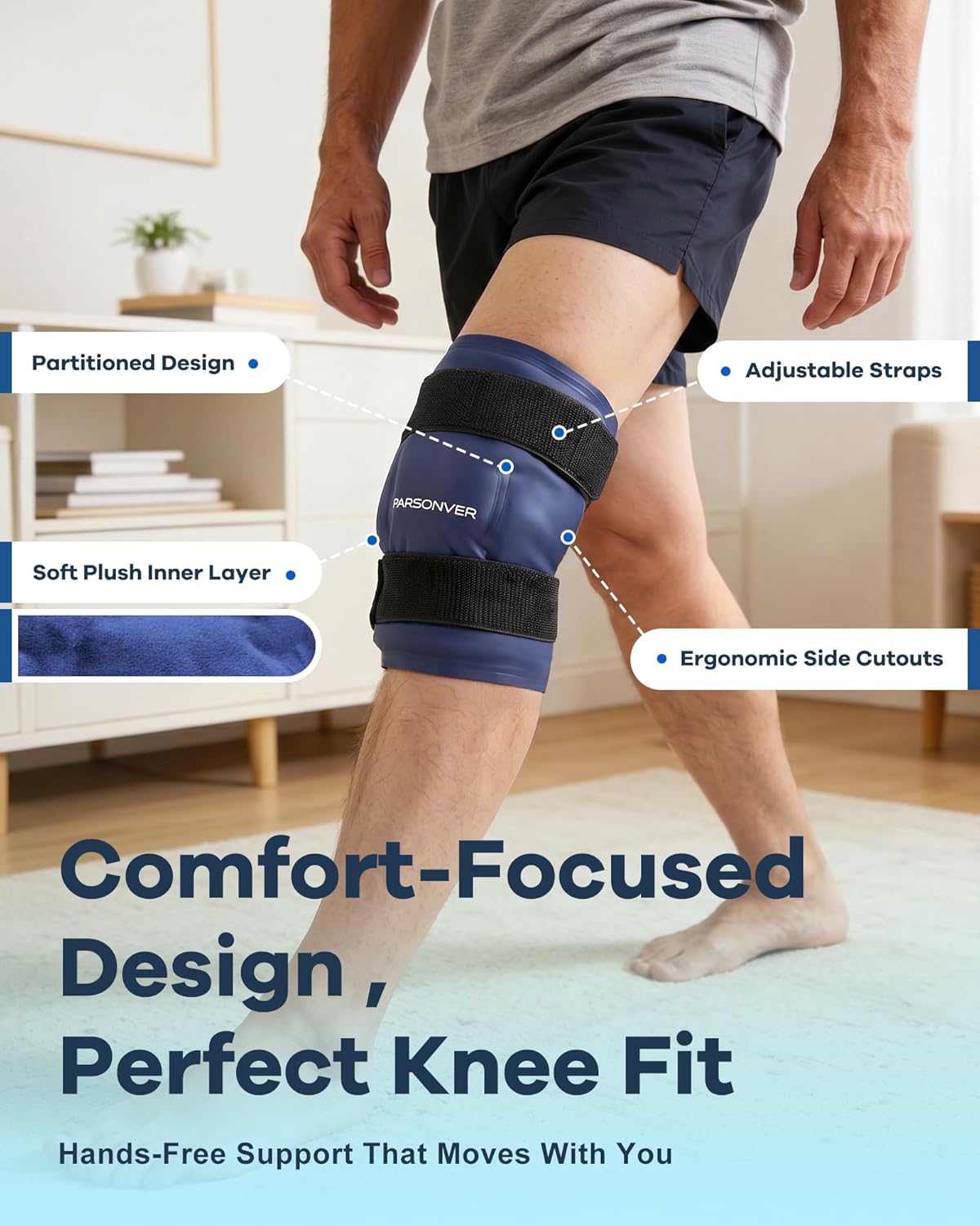 Knee Ice Pack Wrap for Pain Relief, 60-Min Long-Lasting Adjustable Compress | Reusable Gel Cold Therapy for Leg Injuries, Swelling, Knee Replacement Surgery, Arthritis, Meniscus Tear, ACL