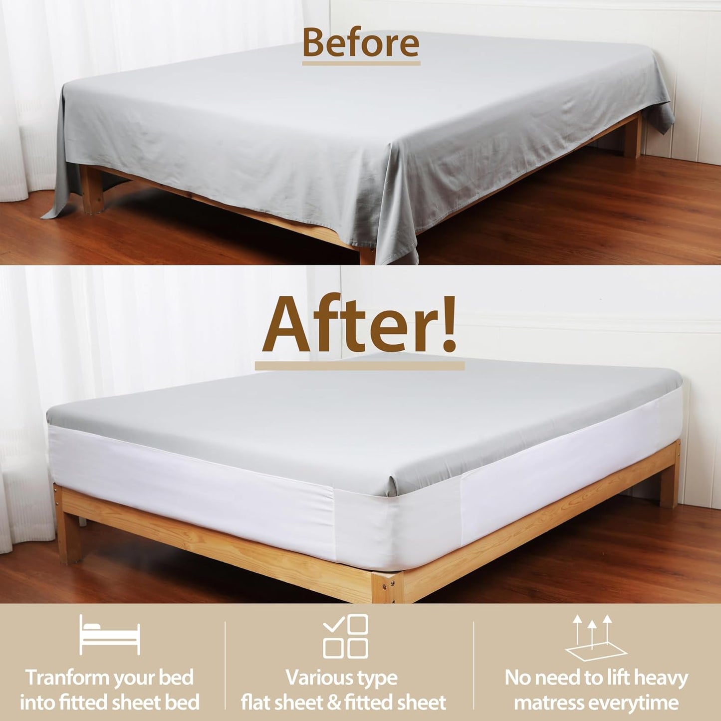 Fitted Bed Sheet Straps Sturdy Bed Sheet Strap Holder Bedroom Sheet Fasteners Keep Sheets in Place Reusable Elastic Mattress Straps for All Mattress Sizes (King)