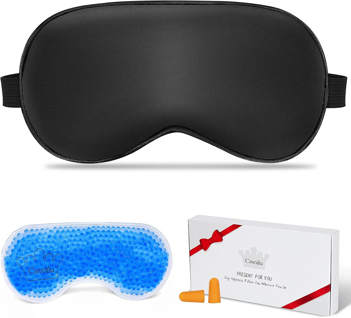 Silk Sleep Mask with Cooling Gel Eye Mask, Warm and Cold Compress, Heated Eye Mask for Tired Eyes, Stain Eye Cover Sleeping Mask for Travel, Home, Office, Yoga, Total Blackout (Black)