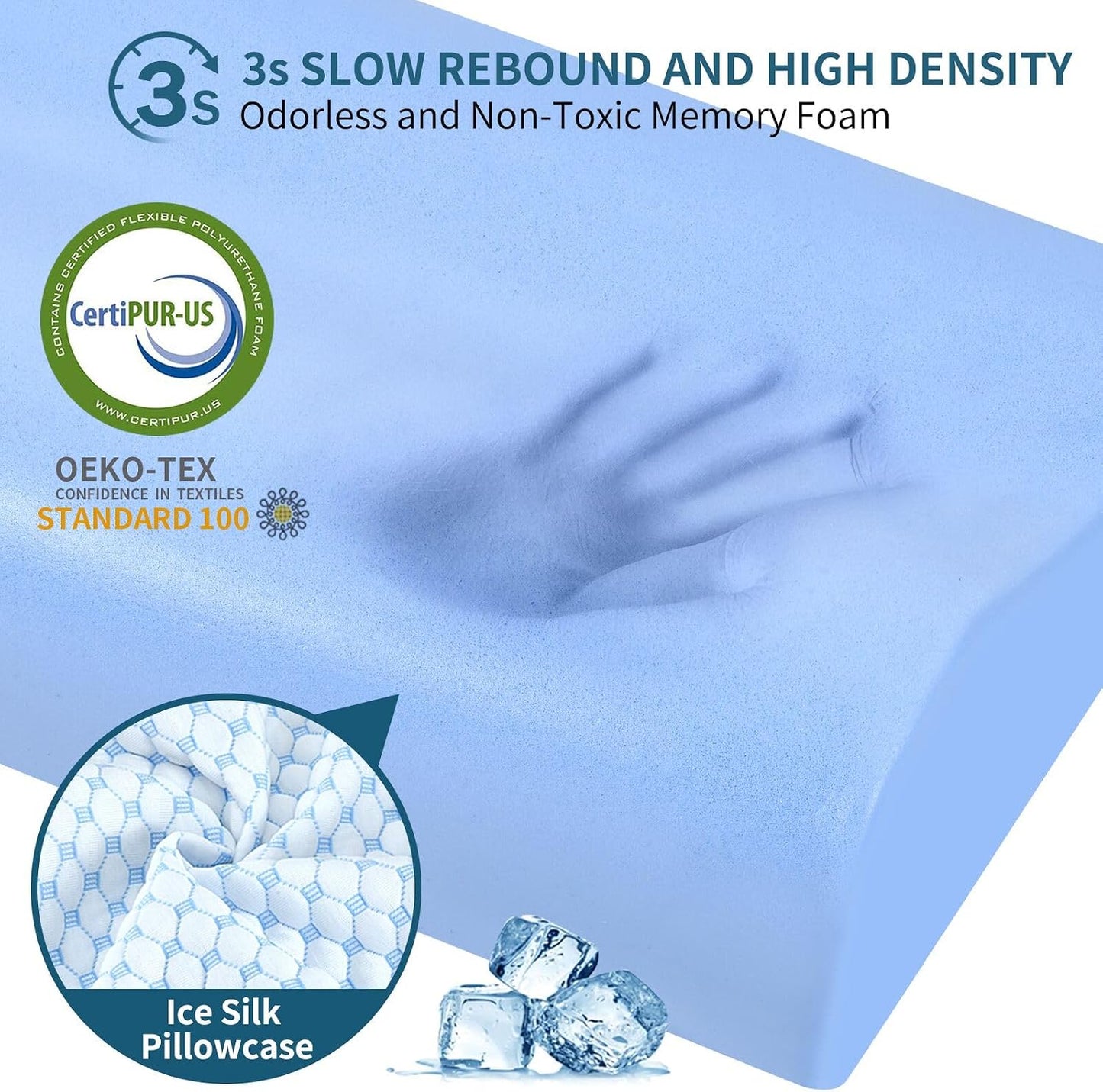 Cervical Pillow for Neck Pain Relief, Contour Memory Foam Pillows for Sleeping, Ergonomic Pillow Adjustable Orthopedic Cooling Pillow Bed Pillow Neck Support for Side Back Stomach Sleepers(Blue)