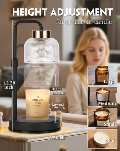 Modern Candle Warmer Lamp with Timer, Dimmable Candle Lamp Warmer, Mothers Day Birthday Gifts for Women Men, Black Candle Warmer, Adjustable Candle Light Warmer, Cozy Living Room Bedroom Home Decor