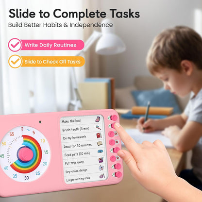 2-in-1 Visual Timer ADHD with Task Board, to-Do List, Checklist | Dry Erase Chore Chart and Visual Schedule for Kids ADHD, Rainbow Countdown Timer for Classroom, Home, Homeschool (White)