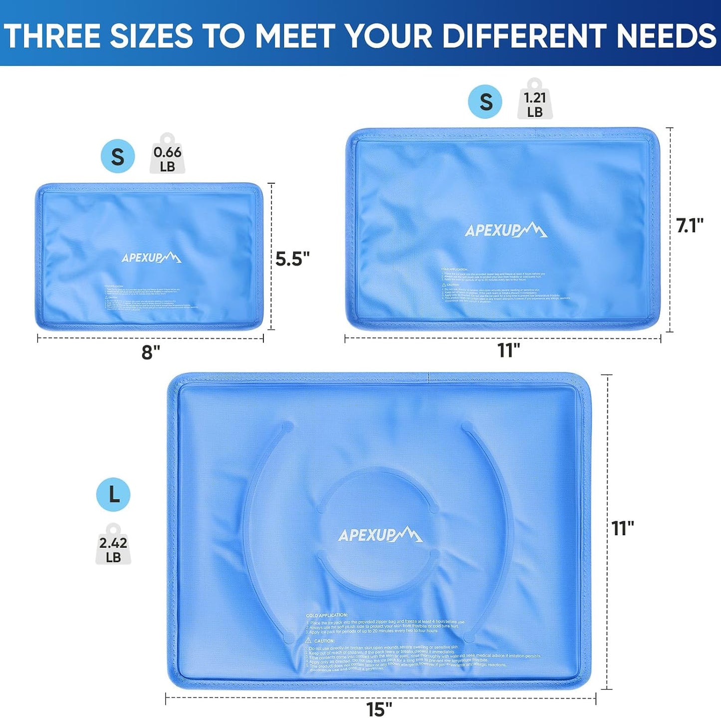 Gel Ice Packs for Injuries Reusable, Flexible Double Sided Cold Packs for Injuries, Ice Pack for Knee, Shoulder, Back, Hip, Leg, Arm (Blue, 8"x5.5", 1PK)