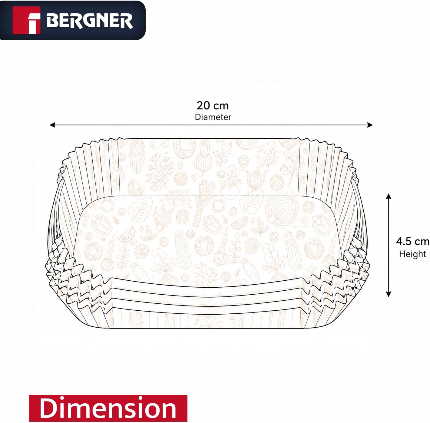 Bergner 125-Count Square Air Fryer Liners 8 Inch - Non-Stick Disposable Parchment Paper, Oil & Grease Resistant Heat Safe Baking Sheets for Air Fryer, Oven & Steamer