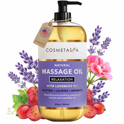 Cosmetasa Massage Oil for Sore Muscle Massage Therapy with Roller - All Natural, Cruelty-Free Massage Oils for Muscle Relaxing & Joint Comfort - Arnica Extract with Lavender & Chamomile Oil (8.8 oz)