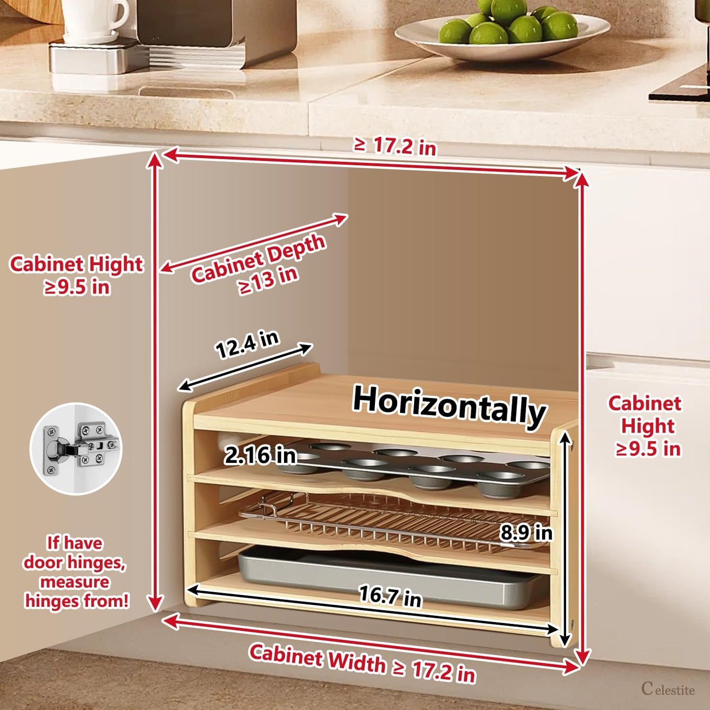 celestite Wooden Baking Sheet Organizer for Cabinet Baking Tray Organizer Cookie Sheet Organizer for Cabinet Kitchen Storage Organization Accessories