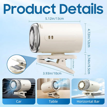 Car Clip on Air Conditioner Fan with Display,Portable Mini Cooling System for Auto Vehicle,Hands-Free Clip on Air Conditioner Fan,360° Rotation Portable Mini Fan with 199 Speeds Cars,Work,Out-Purple