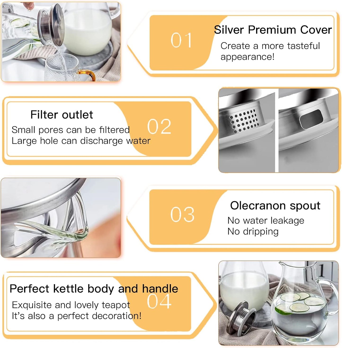 60.8oz Glass Teapot, Stovetop & Microwave Safe Glass Borosilicate Tea Pot,Clear Teapot with Strainer, Glass Tea Kettle with Wooden Lid, Loose Leaf、Fruit Tea and Fragrant Tea
