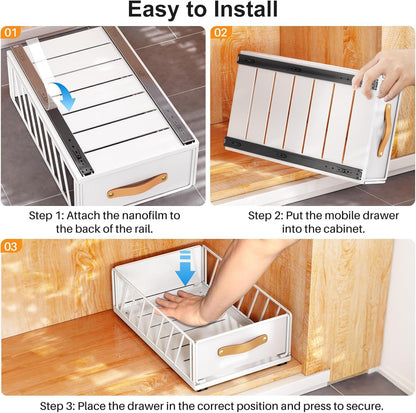 Pull out Cabinet Organizer,Heavy Duty Slide out Pantry Shelves Drawer Storage with Adhesive Nano Film,Sliding Mesh Cabinet Basket with Handle for Kitchen, Bathroom, Home, 11.8"W X 15.7"D X6.2"H,Black