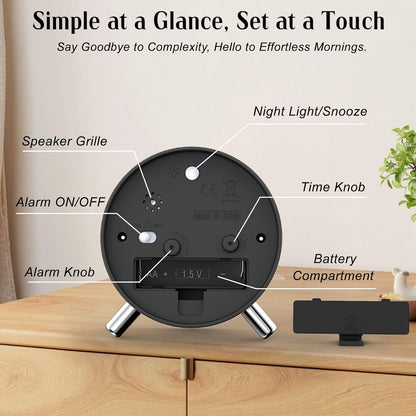 Analog Alarm Clock Night Ligh Battery Operated for Bedroom
