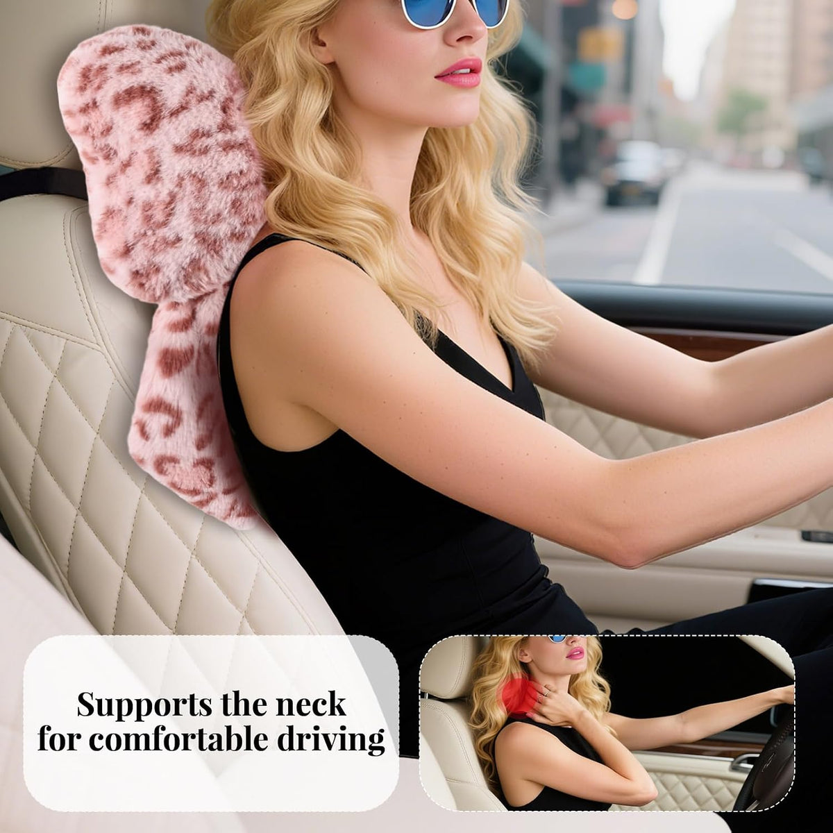 2 Pack Bow Car Headrest Pillows Plush Car Neck Pillows for Travel Driving Office Chair Head Support Cushions, Also Cute Car Decor Accessories (Black)