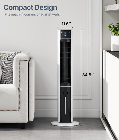 Evaporative Air Swamp Cooler - 38inch Cooling Fans that Blow Cold Air for Bedroom, Portable Tower Fan with 3L Water Tank, Ice Packs, Remote Control, 3 Speeds