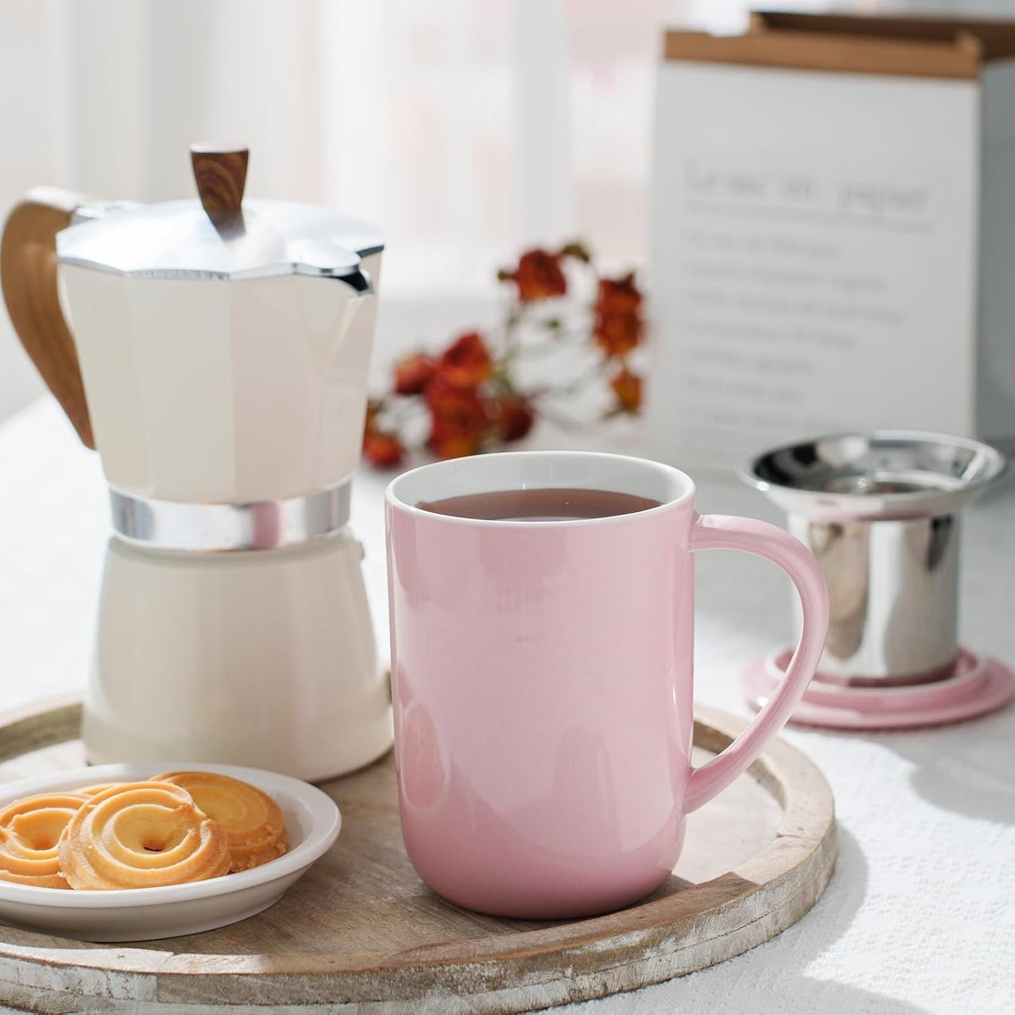 CEEFU 16oz Porcelain Tea Mug with Infuser, Lid and Coaster | Teaware with Filter, Loose Leaf Tea Cup Steeper Maker, Tea/Coffee/Milk/Women/Office/Home/Gift, Navy Blue