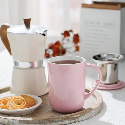 CEEFU 16oz Porcelain Tea Mug with Infuser, Lid and Coaster | Teaware with Filter, Loose Leaf Tea Cup Steeper Maker, Tea/Coffee/Milk/Women/Office/Home/Gift, Navy Blue