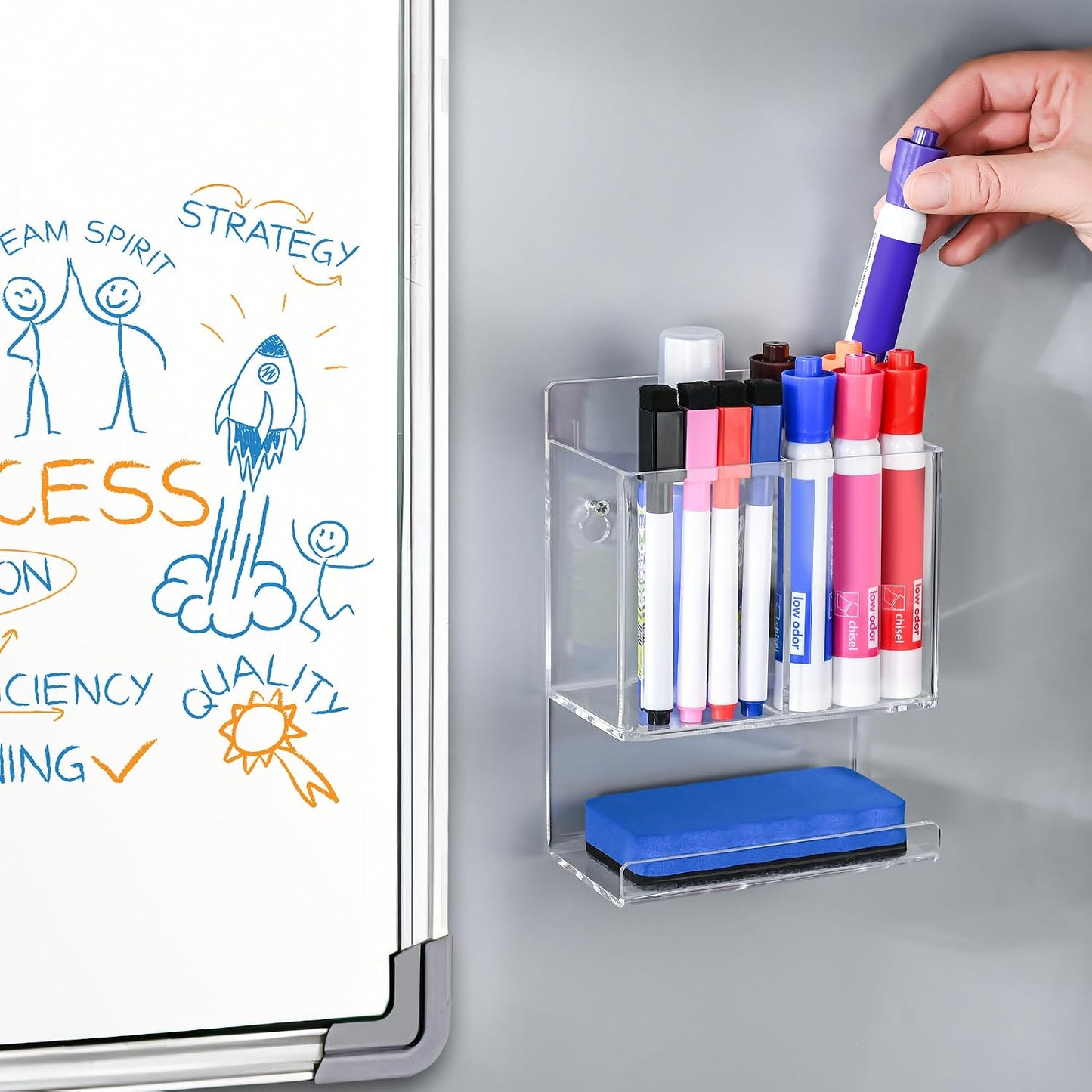 Magnetic Glass Whiteboard Pen Holder, Magnetic Dry Erase Marker Holder for Fridge, Whiteboard, Desk Locker Organizer Accessories, Office, Home, 1 Pack