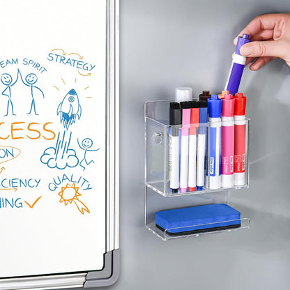 Magnetic Glass Whiteboard Pen Holder, Magnetic Dry Erase Marker Holder for Fridge, Whiteboard, Desk Locker Organizer Accessories, Office, Home, 1 Pack