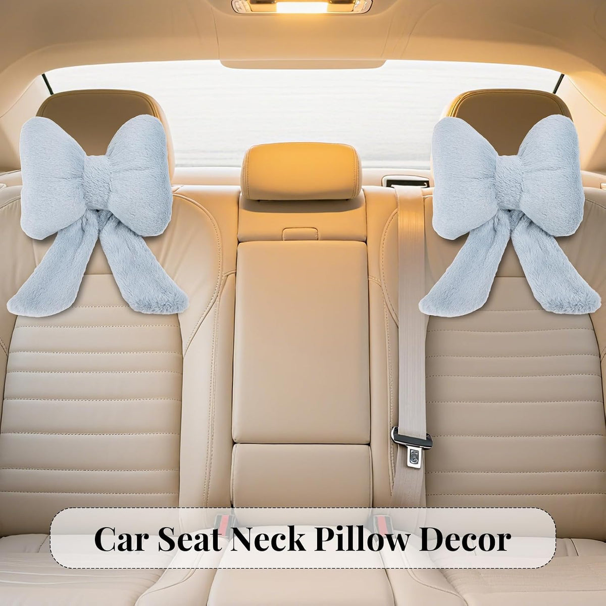 2 Pack Bow Car Headrest Pillows Plush Car Neck Pillows for Travel Driving Office Chair Head Support Cushions, Also Cute Car Decor Accessories (Black)