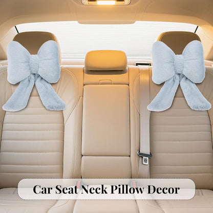2 Pack Bow Car Headrest Pillows Plush Car Neck Pillows for Travel Driving Office Chair Head Support Cushions, Also Cute Car Decor Accessories (Black)
