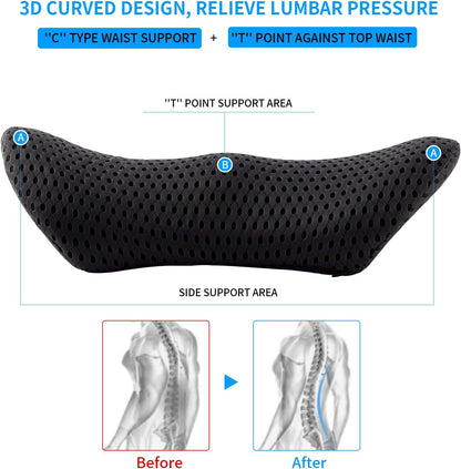 Lumbar Pillow, Memory Foam Lumbar Support Pillow for Office Chair and Car Seat, Ergonomic Streamline Back Pillow for Lower Back Pain Relief, Back Support Pillow for Sitting, Driving, Traveling