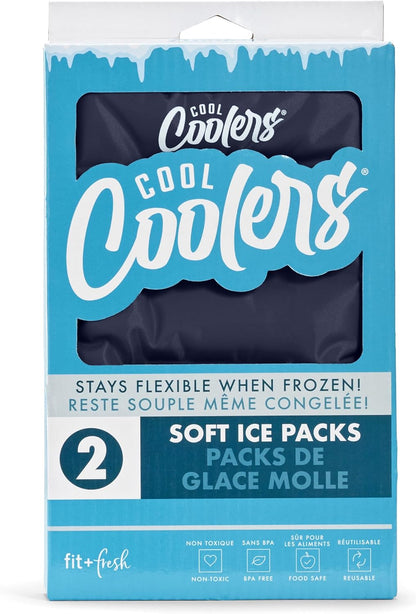 Cool Coolers by Fit & Fresh 2 Pack XL Soft Ice Packs for Cooler, Flexible Stretch Nylon, Lunch Box Ice Packs, Large Reusable Freezer Packs, Cornflower Blue
