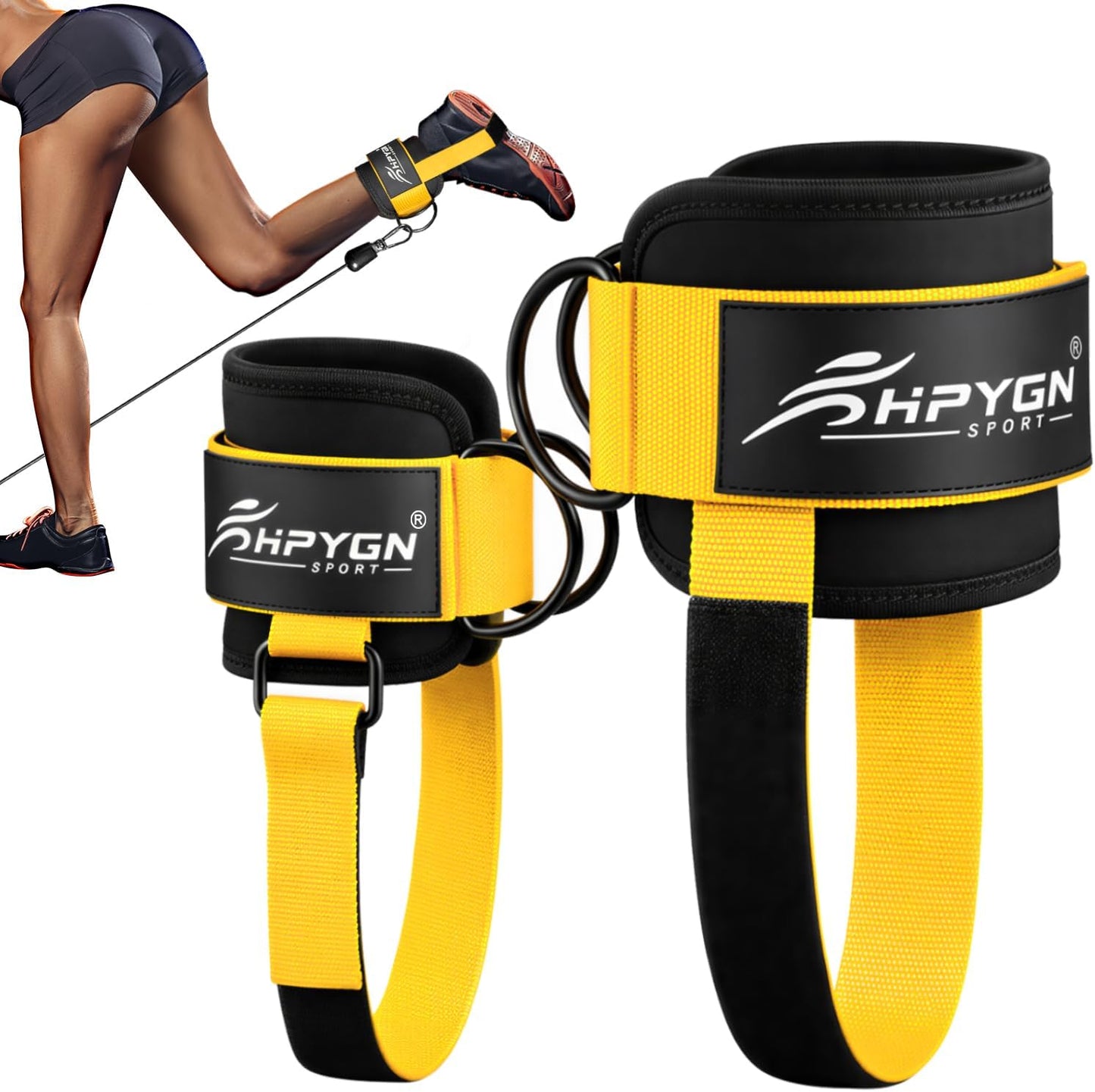 HPYGN Ankle Strap for Cable Machine, Padded Ankle Straps for Cable Machine Kickbacks, Glute Workouts, Leg Extensions, Curls, Booty Hip Abductors Exercise, Adjustable Comfort Ankle Cuff for Gym