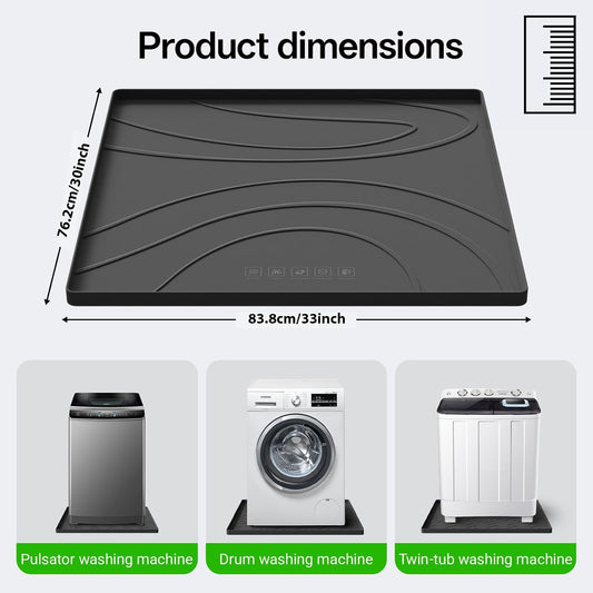 Washing Machine Drain Pan Silicone mat – 30x33 Inch Non-Slip Waterproof Washer Drip Tray, Anti-Vibration Soft Mat for Under Dryer or Washer, Floor Leak Protector for Laundry Room
