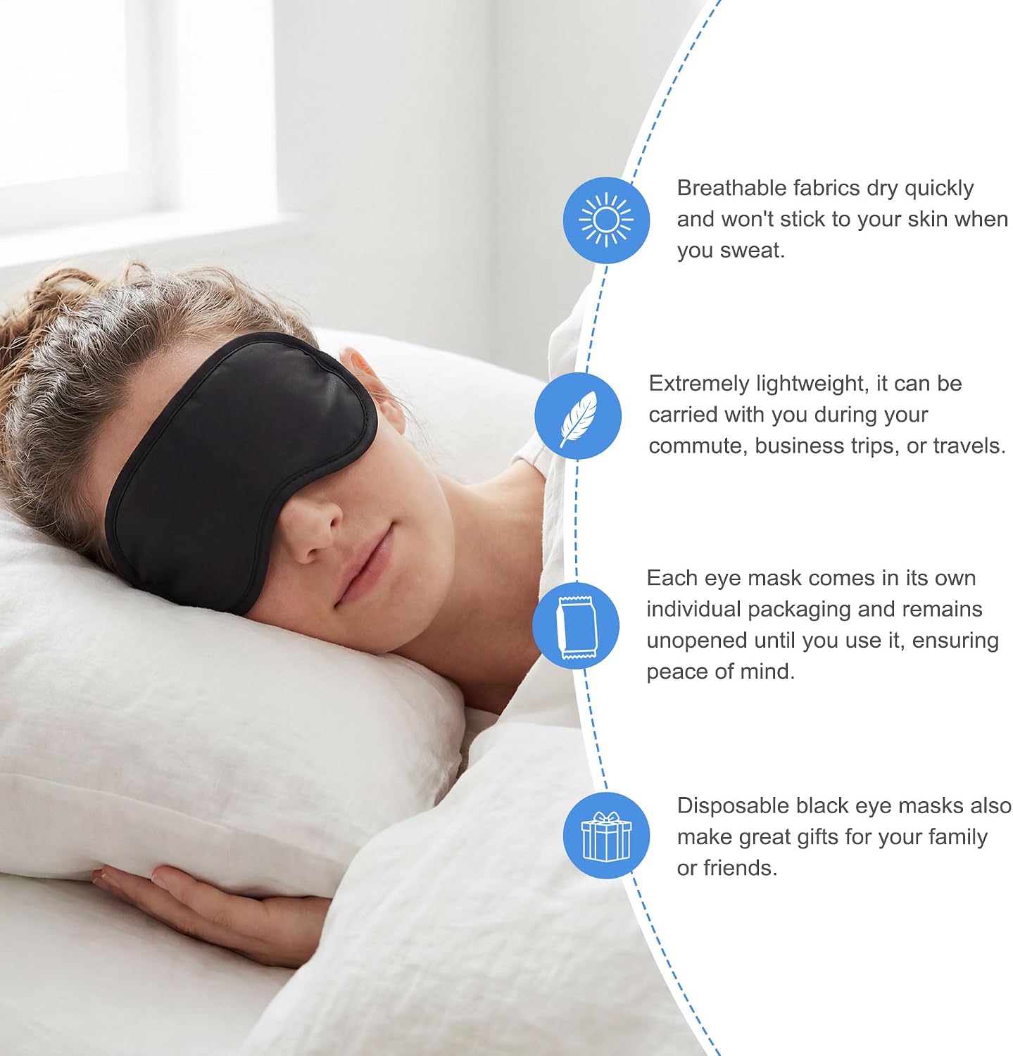 Bulk Sleep Masks, Black Eye Masks in Bulk, Featuring Elastic Straps and A Nose Bridge Design, Individually Packaged, Ideal for Travel Sleep and Quick Naps (12-Pack)