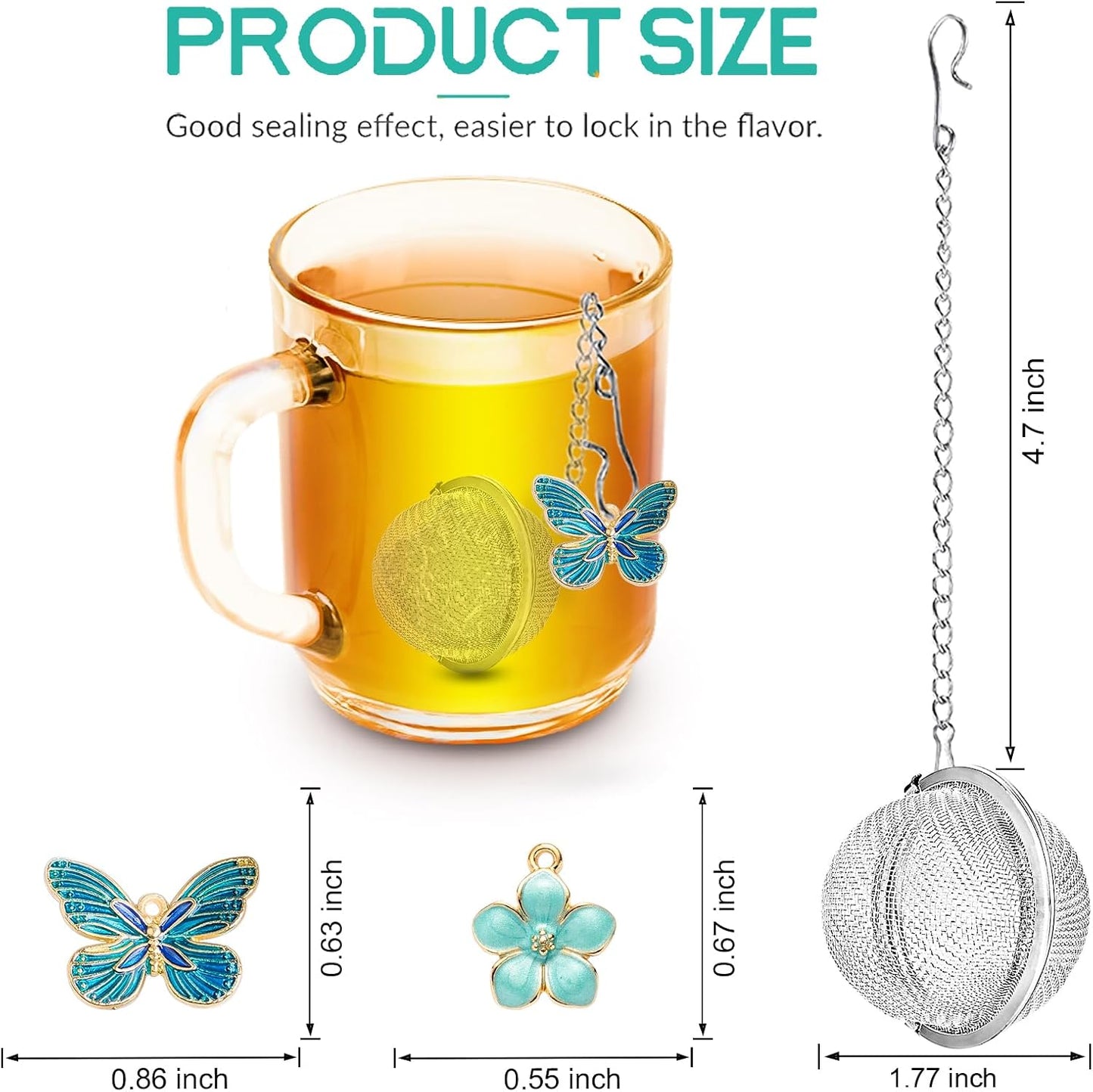 Tea Steeper for Loose Tea 2pcs NSTaygate Tea Infuser with Charm Handmade Cute Butterfly BFF Pendant, Tea Strainers for Loose Tea 304 Stainless Steel Tea Ball for Brew Tea