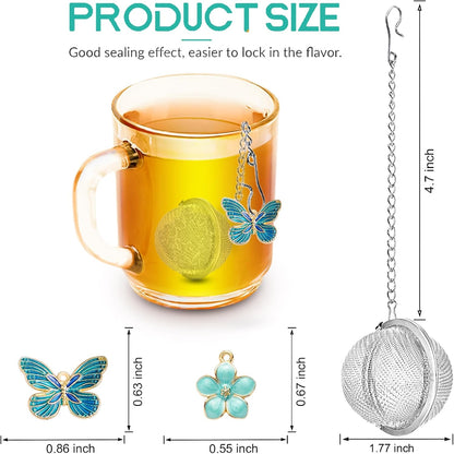 Tea Steeper for Loose Tea 2pcs NSTaygate Tea Infuser with Charm Handmade Cute Butterfly BFF Pendant, Tea Strainers for Loose Tea 304 Stainless Steel Tea Ball for Brew Tea