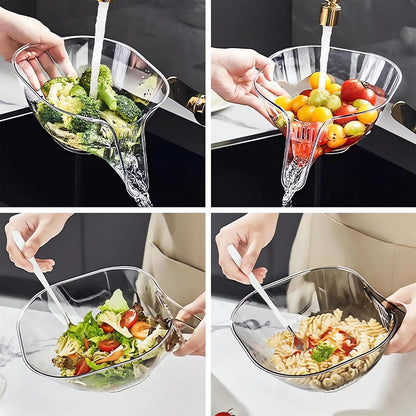 Multi-functional Drain Basket - 2024 New Fruit Cleaning Bowl with Strainer Container, Kitchen Sink Food Catcher Drainer Rinser Vegetable Washing Filter over the Colander (1PC, Clear)