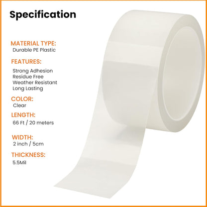 Transparent Window Weather Sealing Tape, 2 Rolls of 1.18-Inch x 33 Feet, Clear Window Draft Isolation Sealing Film Tape, Window Draft Stopper for Drafty Windows, No Residue