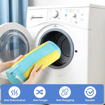 2 PCS Shoe Washing Machine Bags for Washer and Dryer, Grey + White | Reusable Laundry Shoe Bag, Hands Free, Hidden Self-locking Zipper, 360° Deep Cleaning, For Sneakers and All Shoes Types