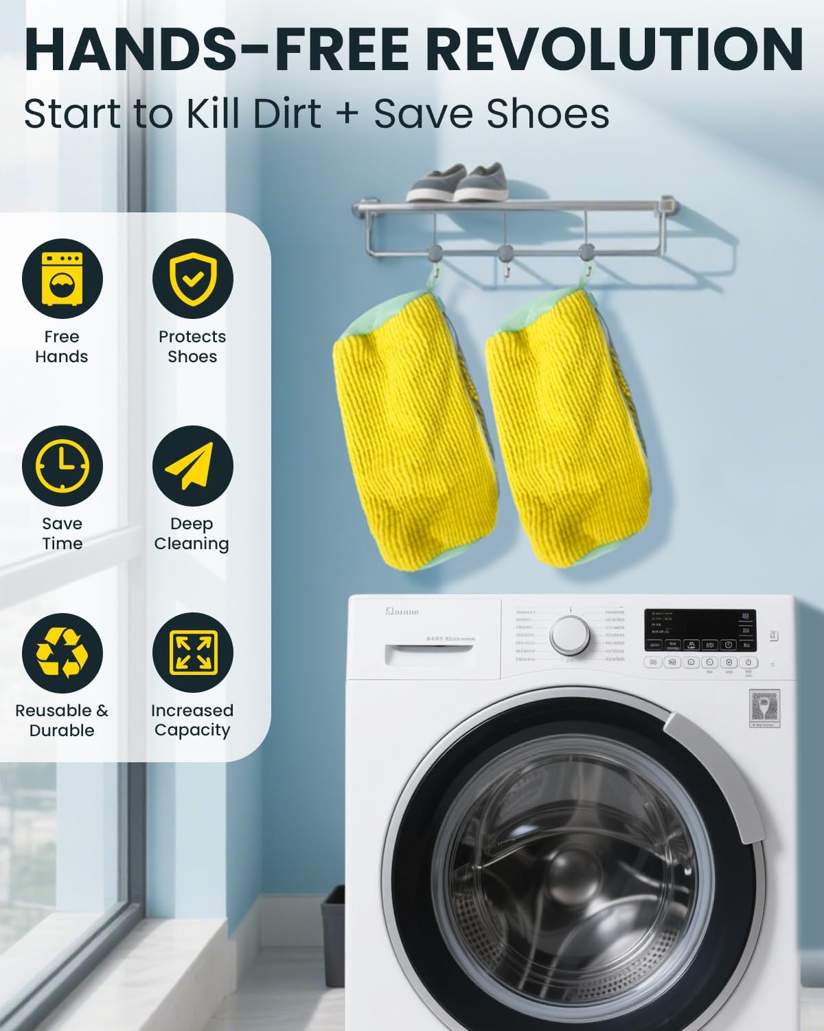 Shoe Washing Machine Bag: 2 Pack Reusable Shoes Cleaning Bags, Light Yellow | Heavy Duty Shoe Laundry Bag for Washer & Dryer, 360° Deep Clean for Sneakers Tennis Shoes, Gifts for Women Men (2pcs)