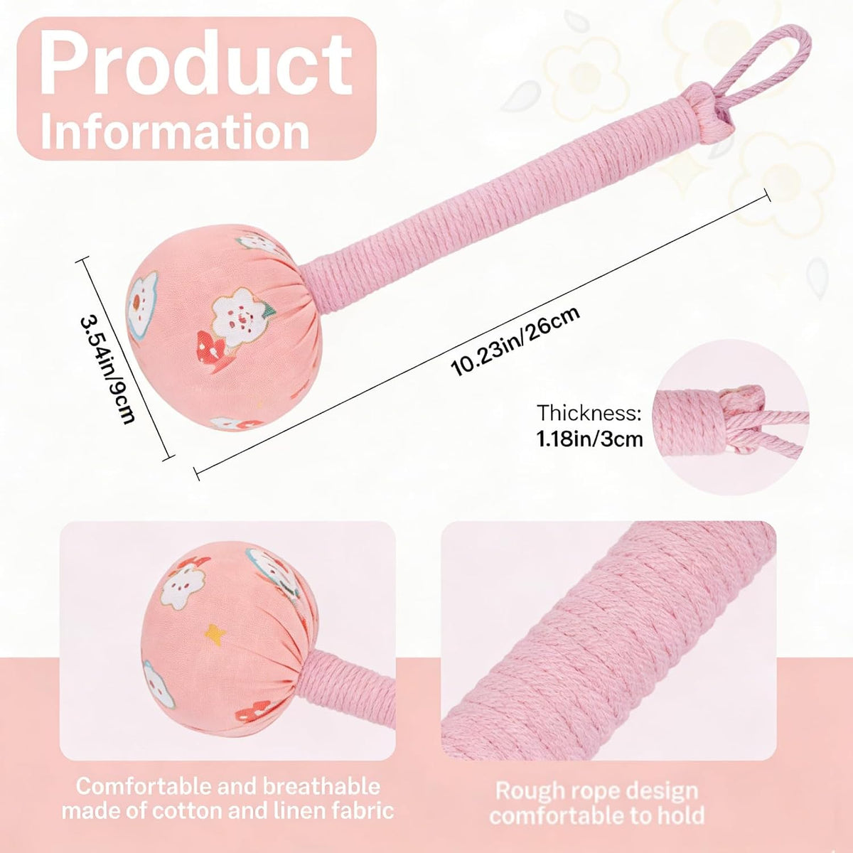 Wormwood Mugwort Massage Hammer 26cm, Manual Lymphatic Drainage Tool, Handheld Percussion Massager for Full Body Muscle Tension Relief (1, Pink)