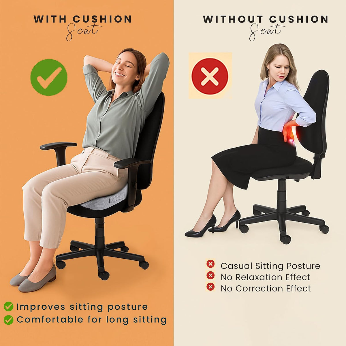 GRAND PITSTOP Seat Cushion Doctors Recommended - Premium Gel & Memory Foam Office Chair Cushion for Car, Airplane- Butt Pillow for Long Sitting Hip & Sciatica Pain Relief - Coccyx,Tailbone (Black)