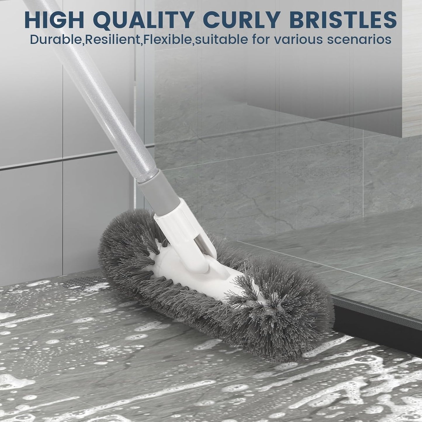 Hoklnuse Deck Brush with 51" Long Handle 360° Cylindrical Scrub Cleaner Tool for Cleaning Boat Pool Bathroom Ground 120° Swivel Floor Scrubber for Tile Grout Patio Tub Spa Adjustable Pole