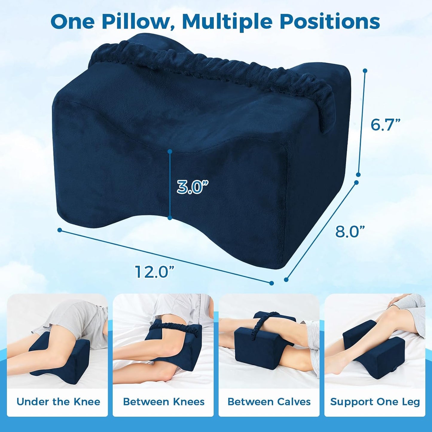 Knee Pillow for Side Sleepers, Memory Foam Leg Pillow with Strap, Grey | Ergonomic Between Leg Support Pillow for Sleeping Comfort, Knee and Ankle Positioning, Pregnancy, Joint Support, Medium Size