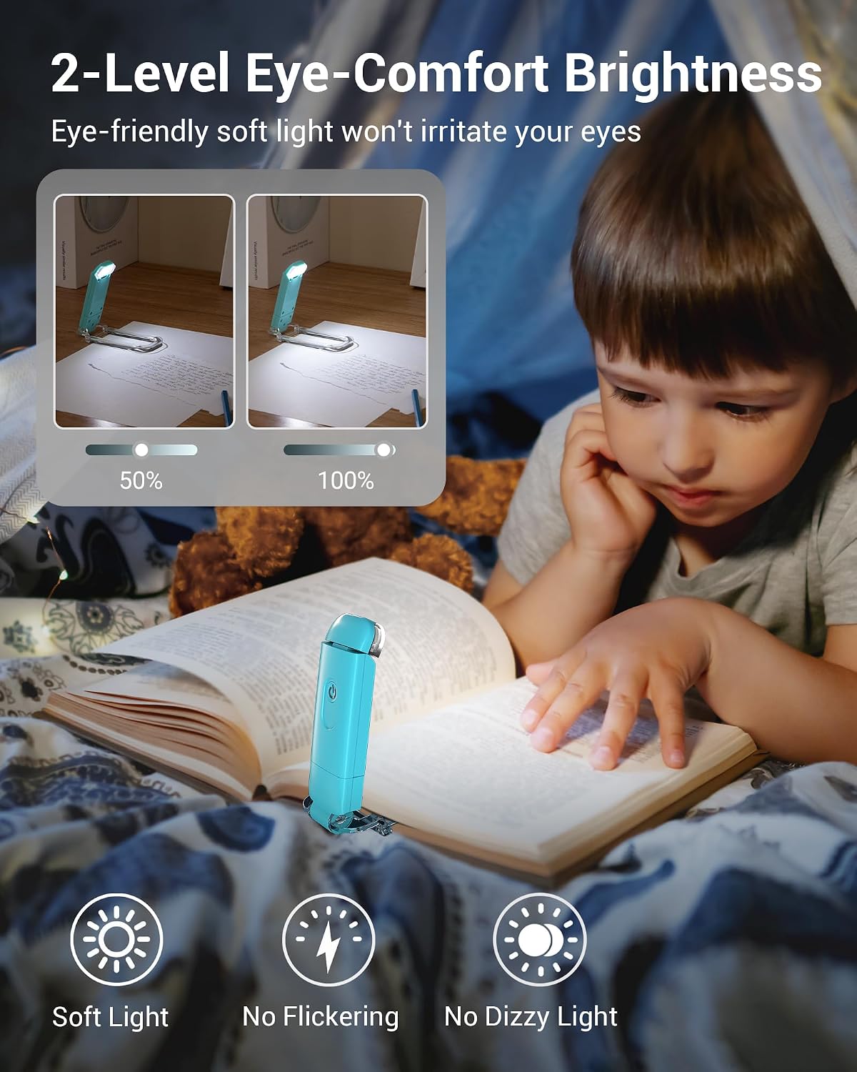 DEWENWILS USB Rechargeable Book Reading Light, Clip on Book Light (Blue)