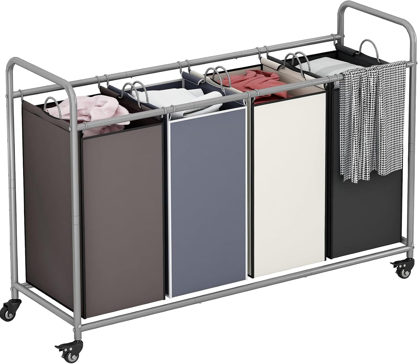 LINZINAR 3 Section Laundry Hamper, Black Laundry Basket 135L Laundry Sorter | Laundry Room Organization with Heavy Duty Rolling Lockable Wheels and Removable Bag, Bedroom Laundry Cart for Clothes Storage