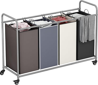 LINZINAR 3 Section Laundry Hamper, Black Laundry Basket 135L Laundry Sorter | Laundry Room Organization with Heavy Duty Rolling Lockable Wheels and Removable Bag, Bedroom Laundry Cart for Clothes Storage