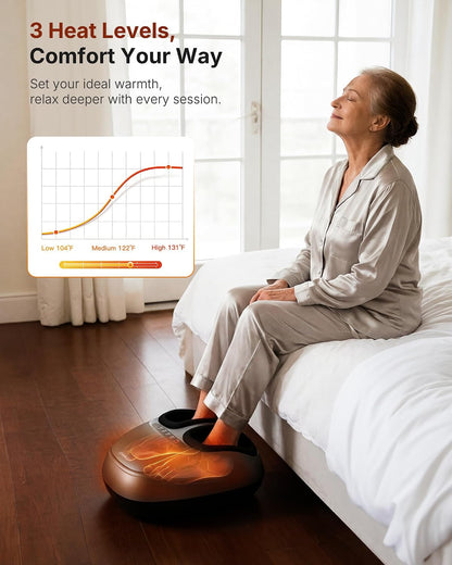 KNQZE Shiatsu Foot Massager with Heat for Plantar Fasciitis, FSA Eligible | Deep Kneading Shiatsu Massage, Multiple Heat & Compression Levels, Remote Control, Fits Men's Size 13, Gift for Women Men Mom