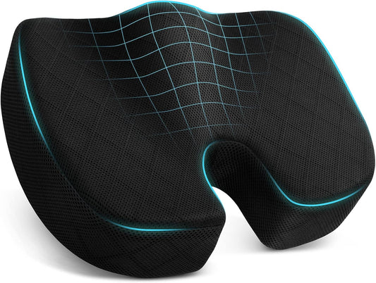 Seat Cushion - Memory Foam Sitting Pillow for Office Chair, Car Seat, Airplane, Bleacher - Sciatica & Hip & Coccyx Pain Relief Desk Chair Cushion for Long Sitting Office Workers, Car Drivers | for Car Seat, Airplane, Desk Chair - Sciatica & Hip & Coccyx