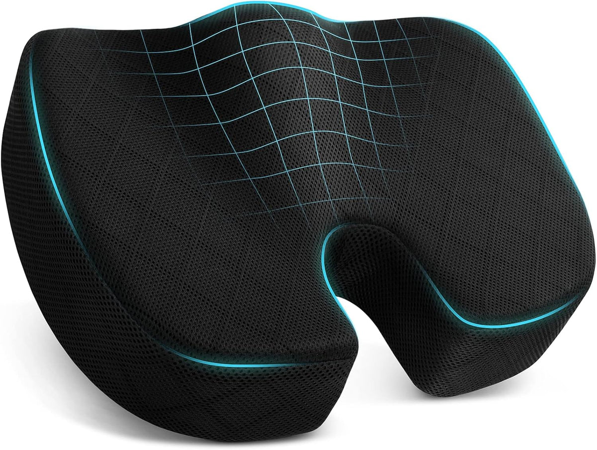 TushGuard Seat Cushion, Memory Foam Office Chair Cushion - Black, Large