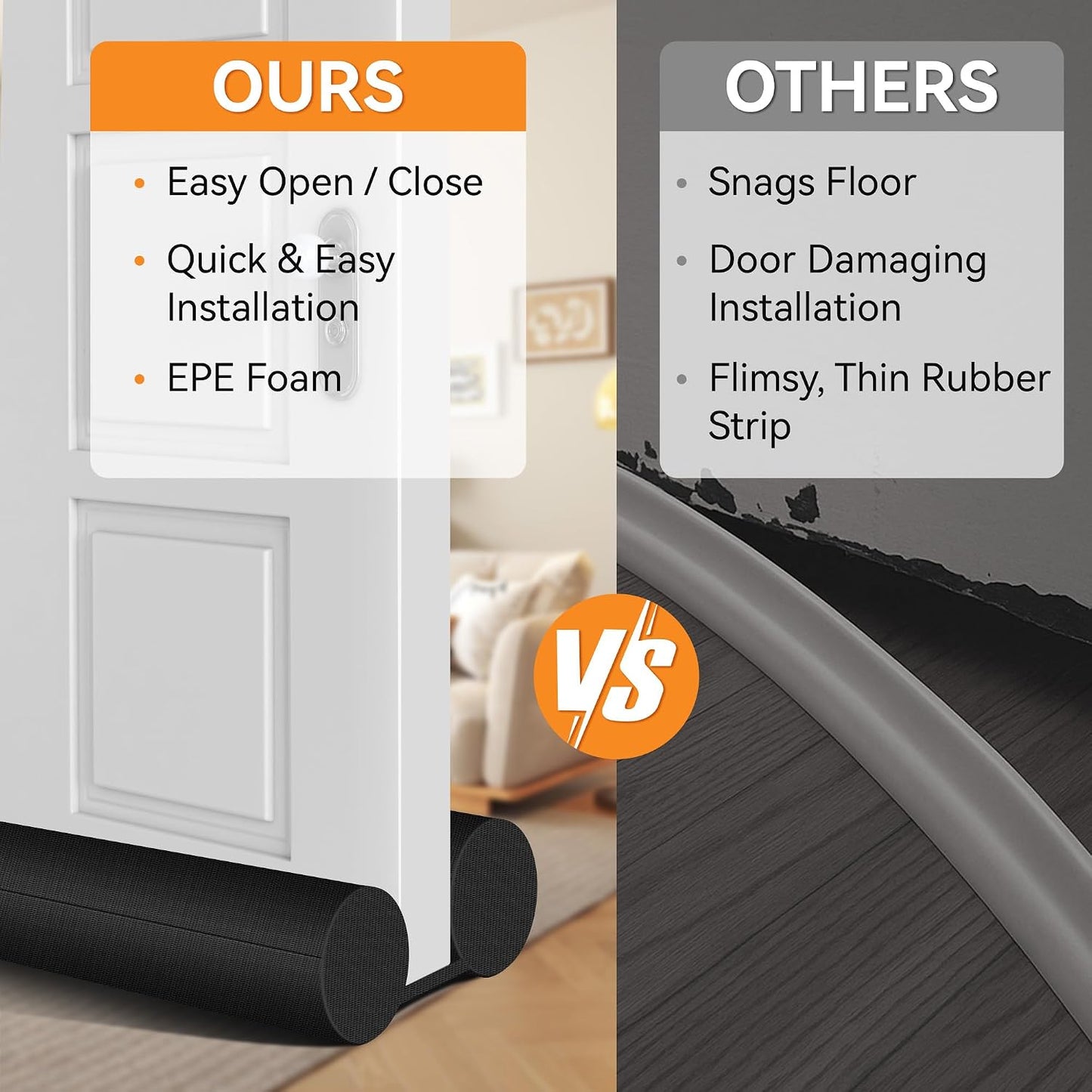 2 Pack Under Door Draft Stopper for Bottom of Door, Adjustable 30-36 Inch | Dual-Sided Door Gap Filler for Interior Doors; Trim-to-Fit Foam, No-Drill Setup, Helps Reduce Drafts, Heat Loss and Noise